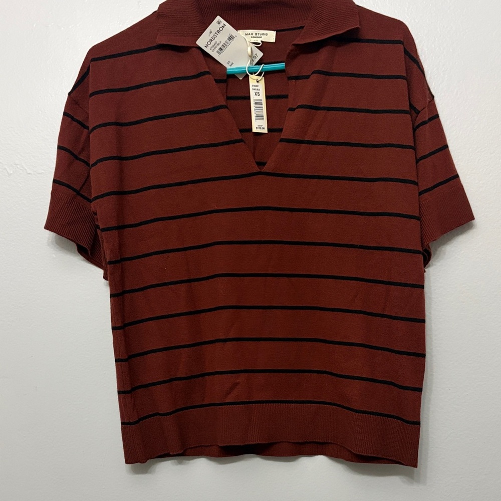Max Studio Rust and Black Striped Blouse Size XS